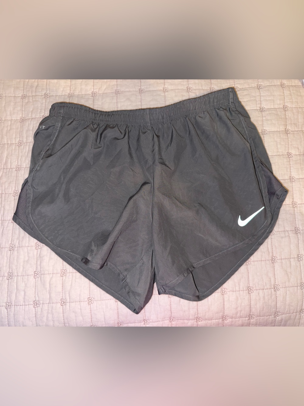 Nike Women’s Dark Gray Athletic Running Shorts with White Swoosh